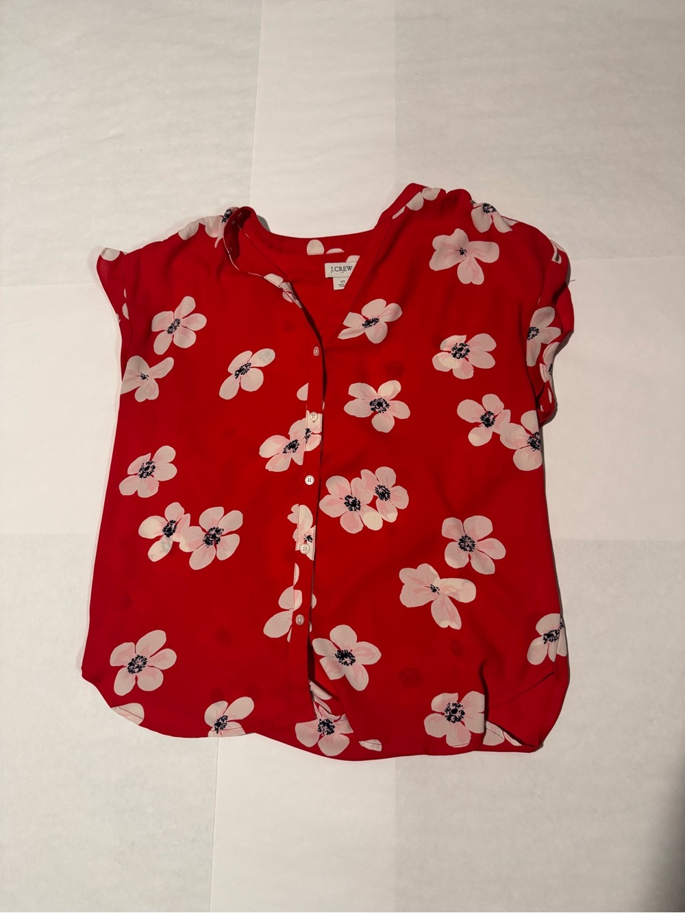 J. Crew Red Floral Button-Front Blouse